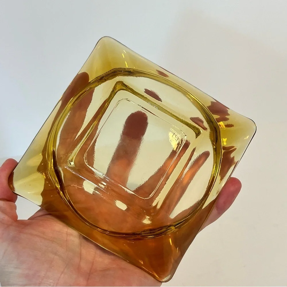 Vintage Signed Anchor Hocking Amber Glass Ashtray